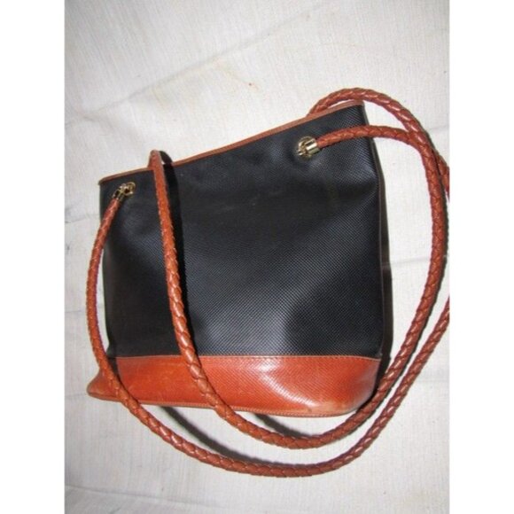 Bottega Veneta Vintage Black Satchel Coated Canvas And Brown Braid - Picture 4 of 12